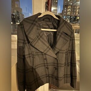 Banana Republic Women's Charcoal Plaid Pea Coat